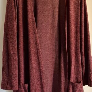 Cozy Open-Front Duster Cardigan in Burgundy
